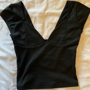 Black V-Neck Women's Top